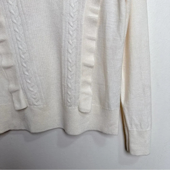 BANANA REPUBLIC Womens Medium Ruffle Front Cable Wool Sweater Ivory Color - Picture 8 of 15